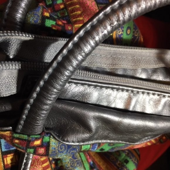 Drawstring Bucket Boho Mini Handbag Purse Silver Gray Multi Colors Striped - Picture 15 of 15